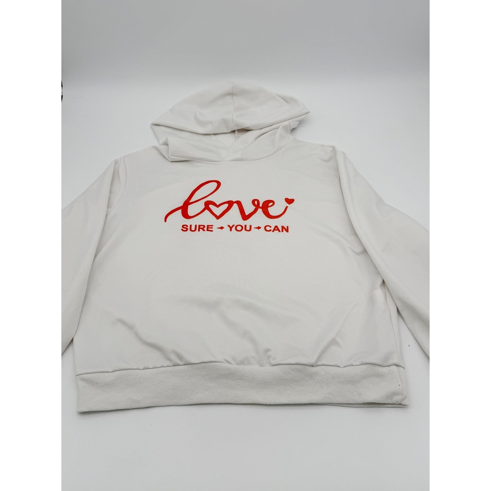 SHEIN Kids White Love Sure You Can Graphic Hoodie Size 10Y - Picture 2 of 6